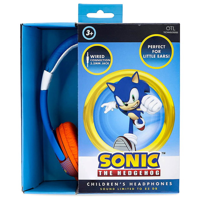 OTL TECHNOLOGIES - Casque audio enfant Sonic the Hedgehog avec volume limité 85 dB, ajustable et confortable, pour musique, films et jeux, jack 3.5mm