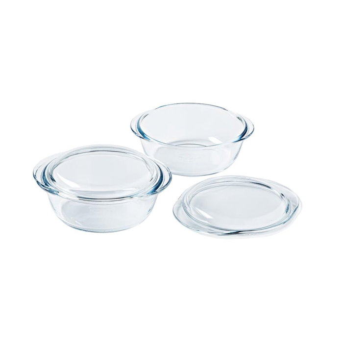 Pyrex Lot de 2 cocottes rondes en verre transparent