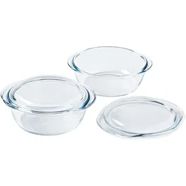 Pyrex Lot de 2 Cocottes Rondes en Verre Borosilicate - 1 L - Résistance aux chocs thermiques - Sans BPA - 240°C - Support -40°C à +350°C