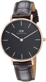 Daniel Wellington DW00100170 avec bracelet en cuir marron et boîtier or rose