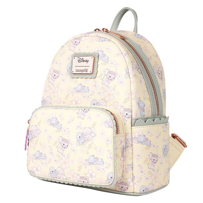 Loungefly Sac à dos Disney Stitch Cherry Blossom (26 cm) en simili-cuir - Corrèges ajustables et détails dorés