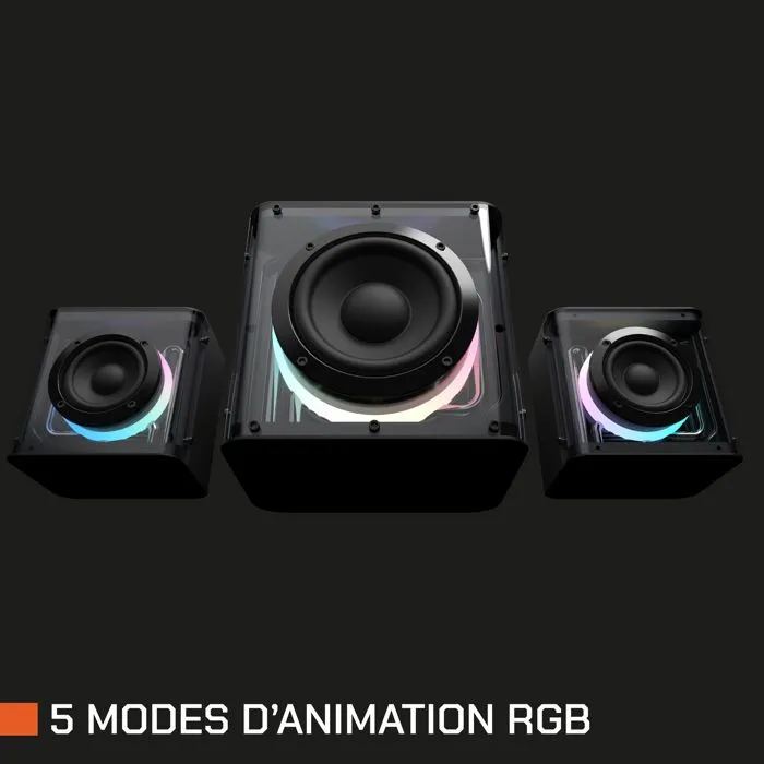 Nova Gaming Serpentis - Enceintes PC Gaming 2.1 avec Subwoofer, Éclairage LED RGB Dynamique, Design Transparent, Son Immersif pour Jeu et Musique - Noir