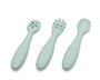 KioKids Set de Couverts en Silicone pour Bébé, Vert - 3 Pièces (Pré-Cuillère, Cuillère, Pré-Fourchette) - Dès 6 Mois, Sécuritaire, Facile à Saisir