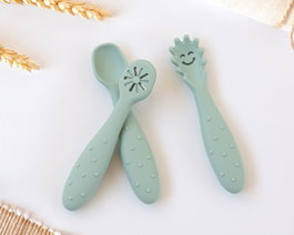 KioKids Set de 3 Couverts en Silicone Vert