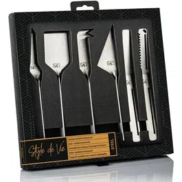 Style De Vie Coffret de 6 couteaux en acier inoxydable argenté pour fromage et beurre - 4 couteaux à fromage et 2 couteaux à beurre pour plateau de service