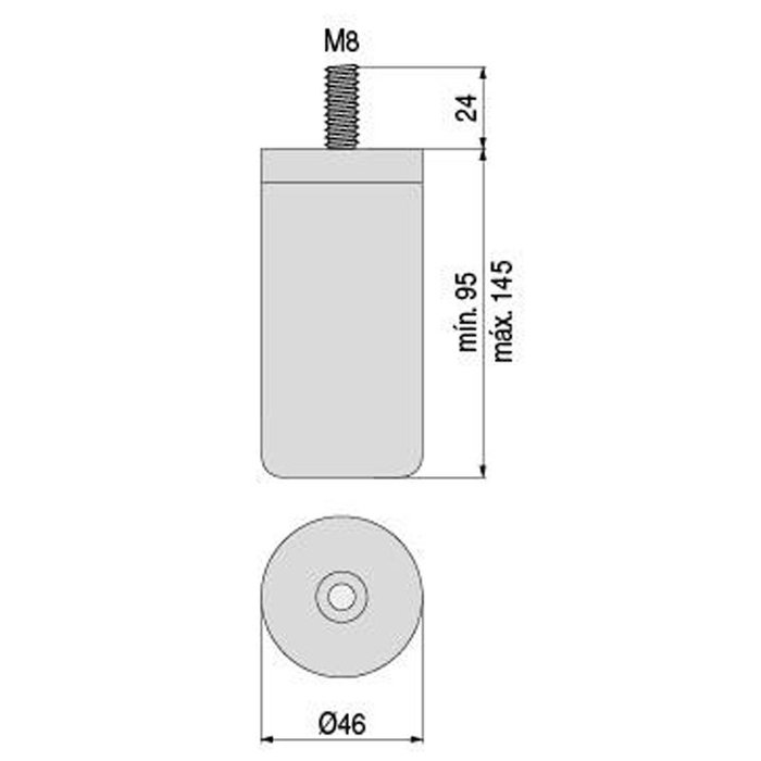 Q&Q Storm - Pied réglable pour meuble/sofa, hauteur 95-145 mm, tige de 24 mm, finition noir, augmentant la capacité de charge