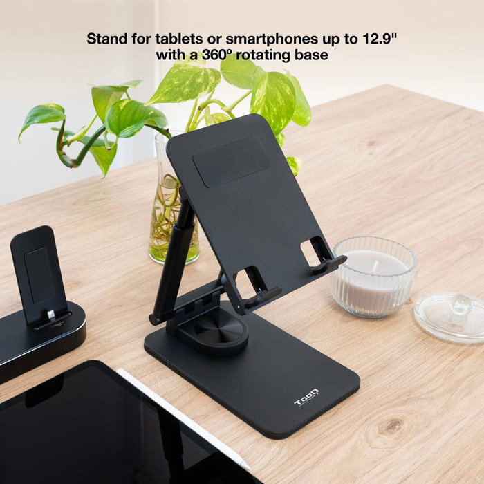 Tooq Support Pliable pour Tablette jusqu'à 12,9 Pouces Noir Pivotant 360° avec Coussinets Antidérapants - Série Hermes Tooq Support Pliable pour Tablette jusqu'à 12,9 Pouces Noir Pivotant 360° avec Coussinets Antidérapants - Série Hermes