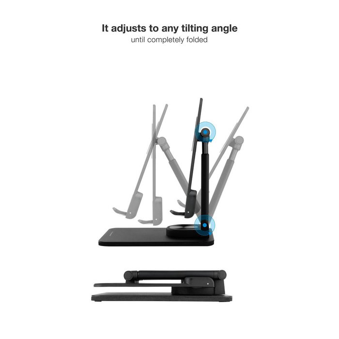 Tooq Support Pliable pour Tablette jusqu'à 12,9 Pouces Noir Pivotant 360° avec Coussinets Antidérapants - Série Hermes Tooq Support Pliable pour Tablette jusqu'à 12,9 Pouces Noir Pivotant 360° avec Coussinets Antidérapants - Série Hermes
