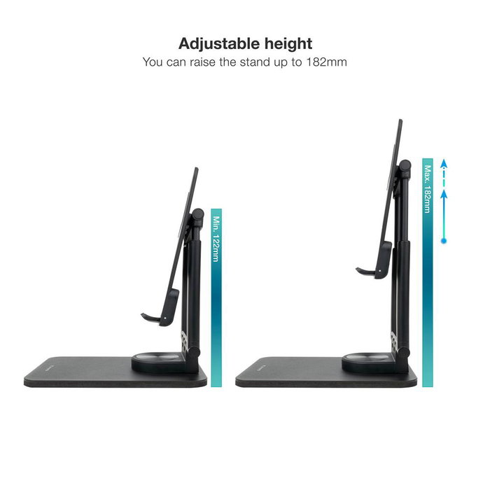 Tooq Support Pliable pour Tablette jusqu'à 12,9 Pouces Noir Pivotant 360° avec Coussinets Antidérapants - Série Hermes Tooq Support Pliable pour Tablette jusqu'à 12,9 Pouces Noir Pivotant 360° avec Coussinets Antidérapants - Série Hermes