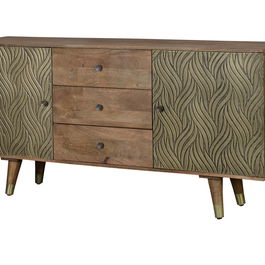 GINER Y COLOMER - Buffet en bois de manguier et laiton doré, 3 tiroirs et 2 portes, marron, 160 x 78 x 40 cm