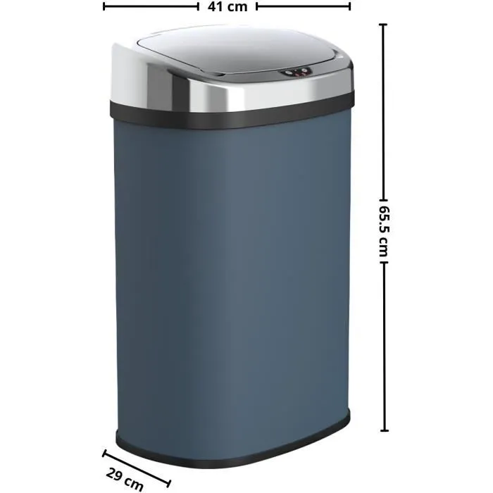 Majestic Kitchen Move - Poubelle de cuisine automatique 58 L, ouverture mains libres, inox gris mat avec cerclage - Fonctionne sur piles