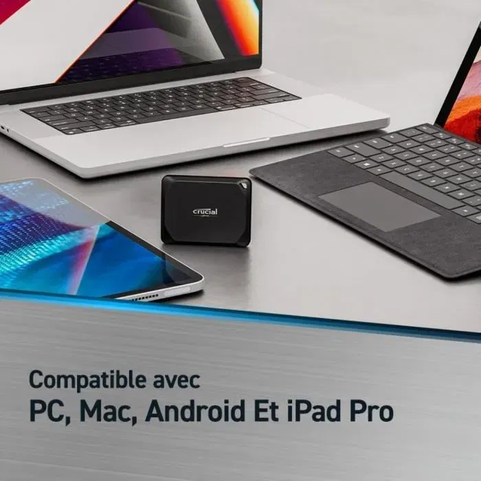 Crucial X10 Pro - Disque SSD externe portable 1 To - Compatible USB-C/USB 3.2 Gen 2 - Idéal pour montage vidéo