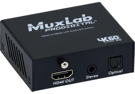 MUXLAB Extracteur Audio HDMI 4K/60, Sorties HDMI Optique Minijack, Alimentation Externe