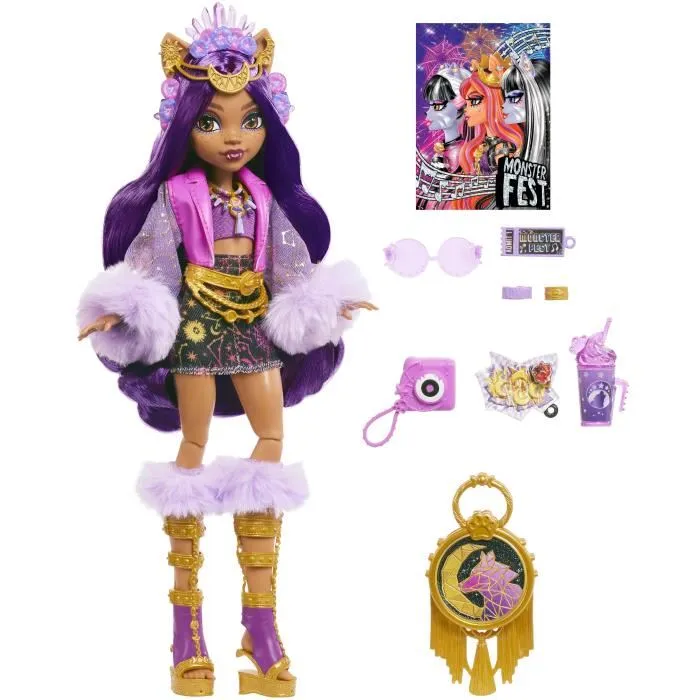 Monster High Poupée Clawdeen Wolf HXH80 avec tenue pour Monster Fest - Poupée articulée pour fille