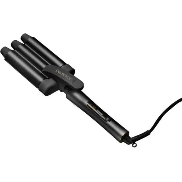 Saint Algue Demeliss WAVES BLACK Fer à onduler 3 cylindres céramique tourmaline 10 températures (120-210°C) avec spray texturisant Deep Waves 150ml pour cheveux ondulés et bouclés