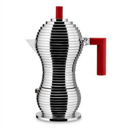 Alessi MDL02/6 R Pulcina Cafetière Moka 6 Tasses en Aluminium Moulé Rouge, Design Michele de Lucchi