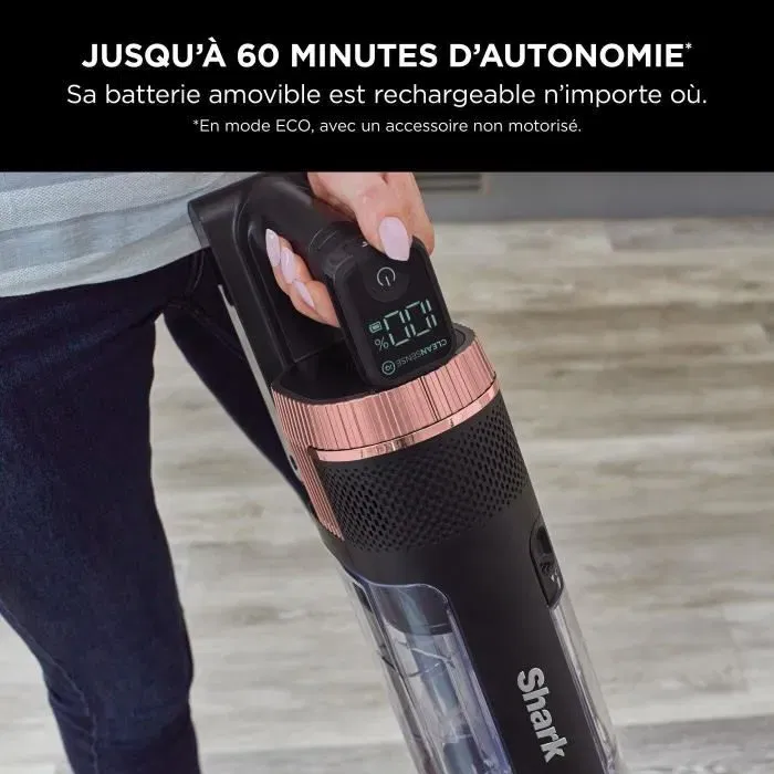 Shark Stratos IZ400EU - Aspirateur balai sans fil DuoClean avec PowerFins Plus, éclairage LED, technologie Anti-Emmelement pour cheveux