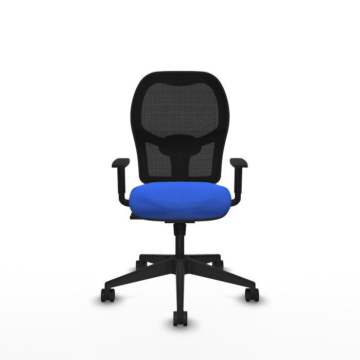 Chaise Alocén Synchro 3 positions tissu Bleu Maille Noir Base pyramidale noire Accoudoir 1D Sans appui-tête Roulettes 65mm nylon Chaise Alocén Synchro 3 positions tissu Bleu Maille Noir Base pyramidale noire Accoudoir 1D Sans appui-tête Roulettes 65mm nylon