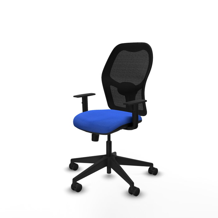 Chaise Alocén Synchro 3 positions tissu Bleu Maille Noir Base pyramidale noire Accoudoir 1D Sans appui-tête Roulettes 65mm nylon Chaise Alocén Synchro 3 positions tissu Bleu Maille Noir Base pyramidale noire Accoudoir 1D Sans appui-tête Roulettes 65mm nylon