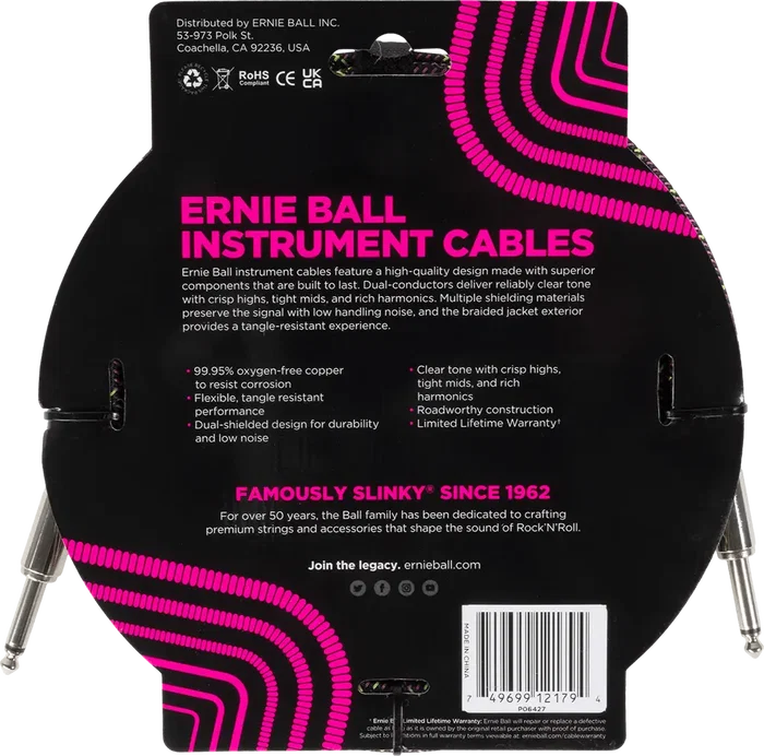 Ernie Ball Câble Instrument Trenzado Jack-Jack 3 M - Purple Python