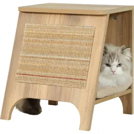 Zolux Console Boréal pour Chat 3-en-1 - Griffoir Sisal, Couchage et Table d'Appoint 43.5 cm - Beige - Meuble Design Français