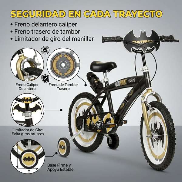 Toimsa Bicicleta Batman 16" pour enfants de 5 à 8 ans, vélo en fer 16 pouces