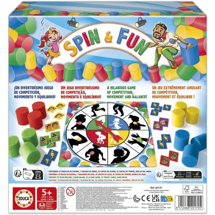 Educa Spin & Fun - Jeu d'équilibre et d'agilité pour 2 à 4 joueurs - À partir de 5 ans