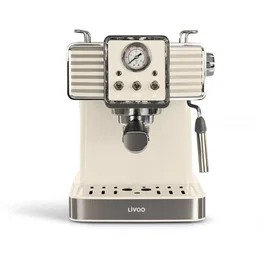 Livoo Machine à café expresso DOD174C 1350 W 15 bars avec buse vapeur inox, compatible dosettes ESE et filtres, réservoir 1,5 L amovible, couleur crème
