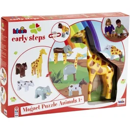 KLEIN 0065 - Puzzle magnétique Funny Puzzle 4 grands animaux en plastique (cheval, vache, girafe, éléphant) - 16 pièces interchangeables - Jouet éducatif dès 12 mois