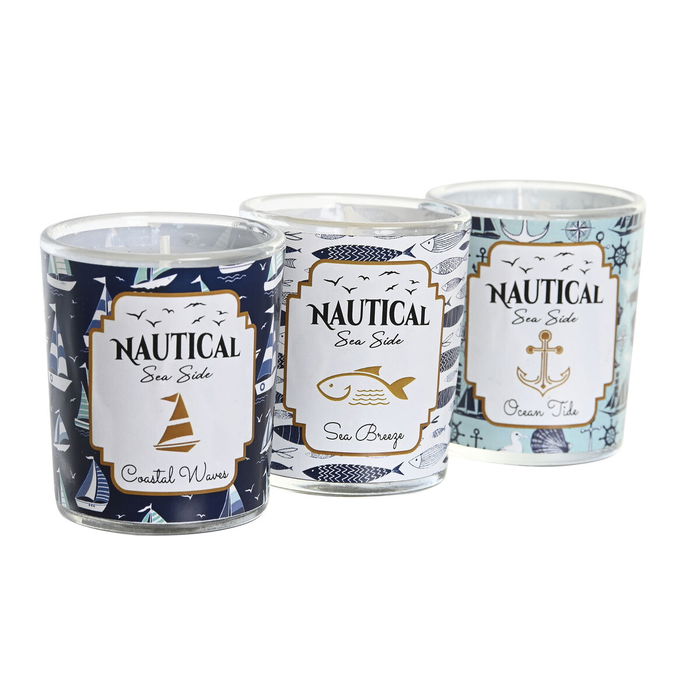 Bougie DKD Home Decor Bleu Cire Verre 17 x 5 x 6 cm (3 Unités)