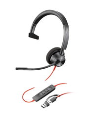 Poly Blackwire 3310 Micro-casque monaural certifié Microsoft Teams avec adaptateur USB-C/A