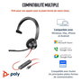 Poly Micro-casque Blackwire 3310 certifié Microsoft Teams avec adaptateur USB-C / USB-A et conforme TAA