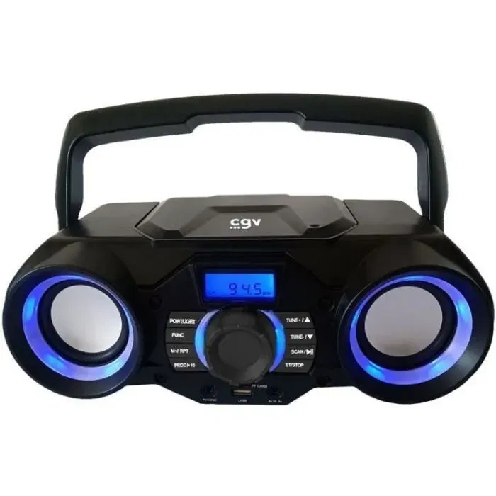 CGV Radio CD SG-1 - Radio CD portable Bluetooth 5.0 avec USB, SD, effets lumineux et prise secteur - Stéréo compacte 30x20x13 cm