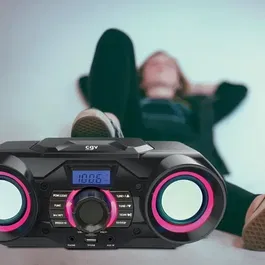 CGV Radio CD SG-1 - Radio CD portable Bluetooth 5.0 avec USB, SD, effets lumineux et prise secteur - Stéréo compacte 30x20x13 cm