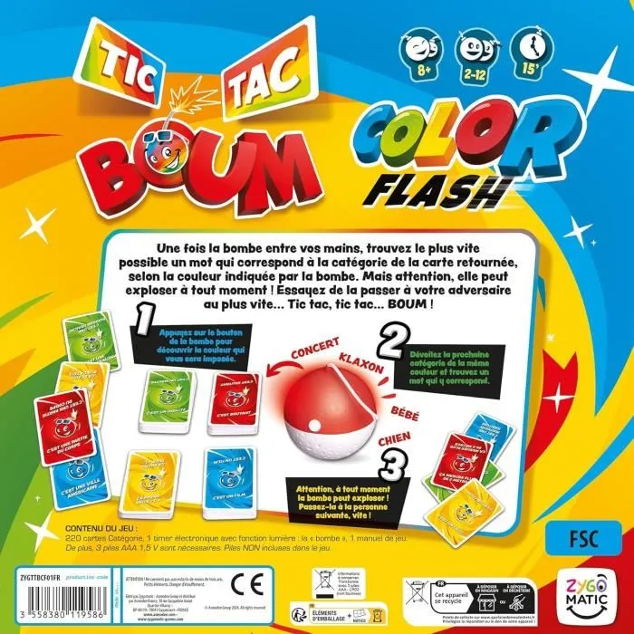 Asmodee Tic Tac Boum Color Flash - Jeu de société explosif en français - Trouvez des mots avant l'explosion de la bombe qui change de couleur