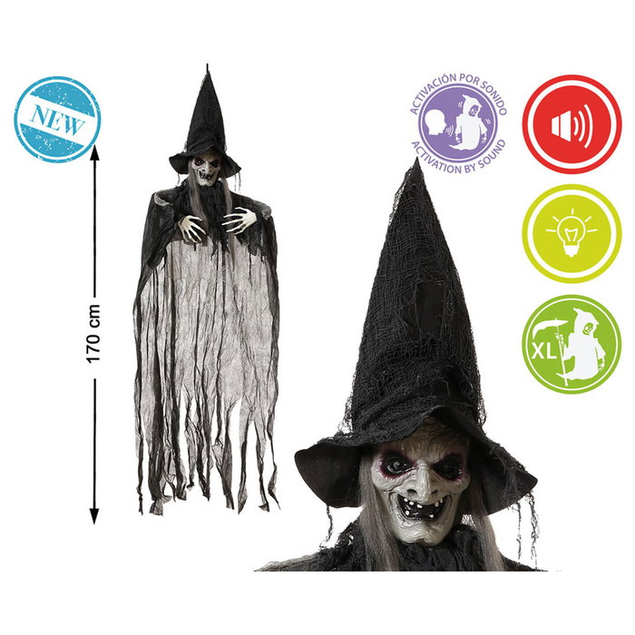 BigBuy Home Décoration d'Halloween Sorcière Suspendue 170 cm avec Lumière et Son BigBuy Home Décoration d'Halloween Sorcière Suspendue 170 cm avec Lumière et Son