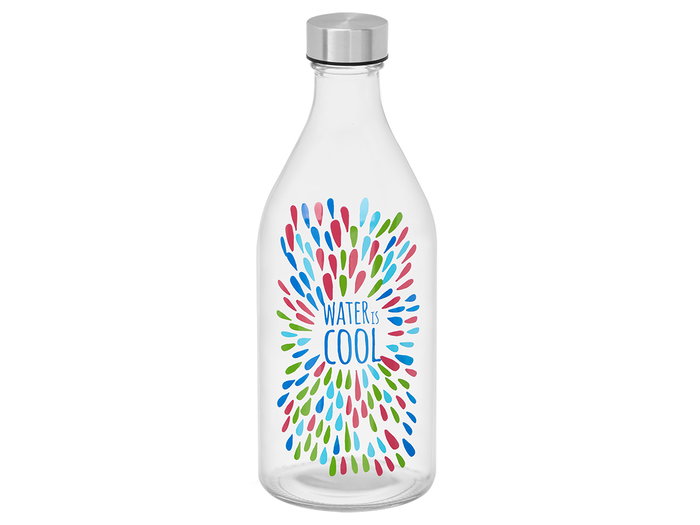 Vivalto Bouteille avec bouchon en acier Water Cool 1 L verre et acier 9x26x9 cm transparent argent (Set de 12)