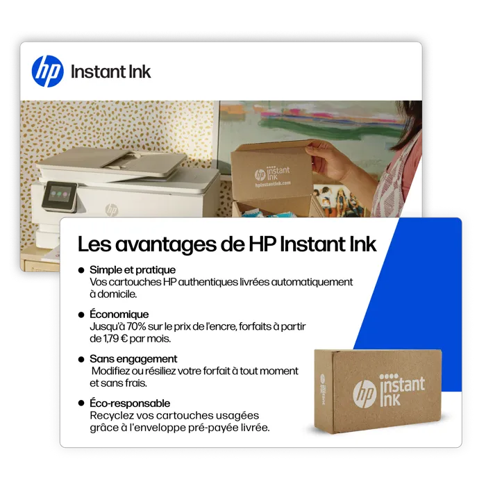 HP Instant Ink - Carte prépayée et abonnement d'encre originale, livraison automatique d'encre HP, recyclage gratuit, économies jusqu'à 70 %