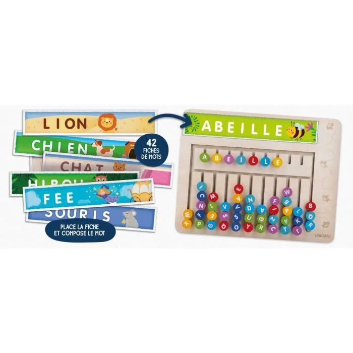 Lisciani Giochi Compose-mots - Jeu éducatif Montessori - Tableau en Bois avec Lettres et Chiffres Magnétiques pour Enfants 3 à 6 Ans