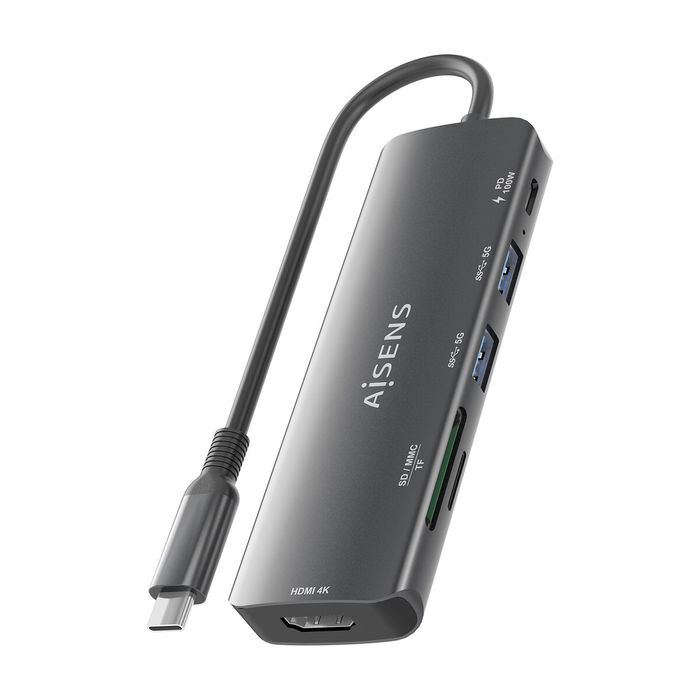 Hub USB Aisens USB-C DOCK 6 EN 1 GRIS Gris 100 W