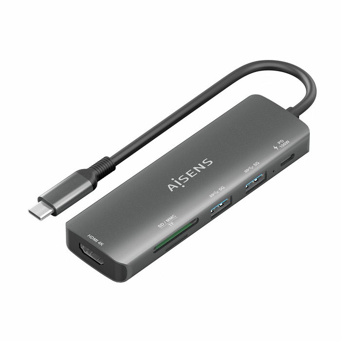 Hub USB Aisens USB-C DOCK 6 EN 1 GRIS Gris 100 W