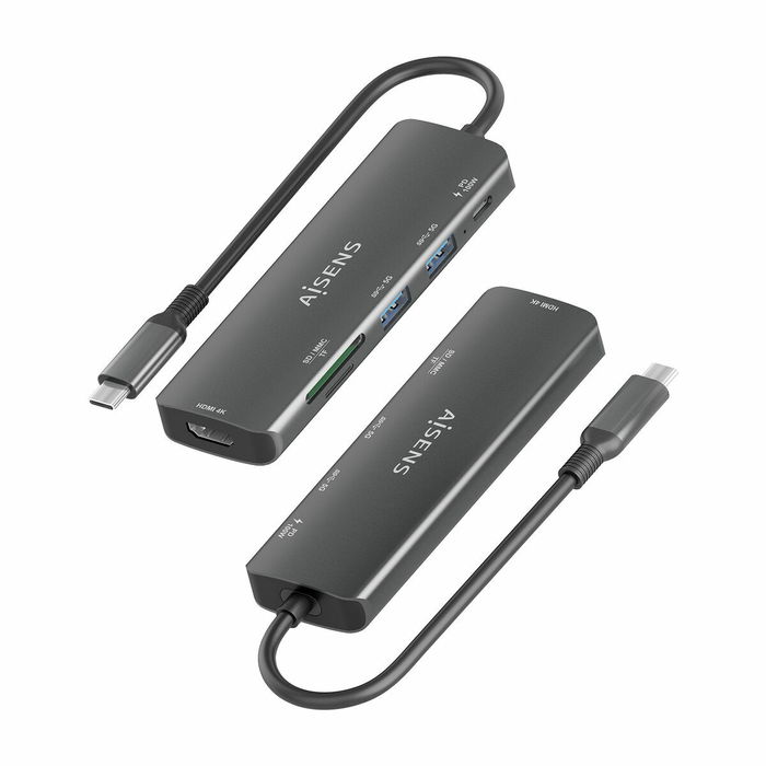 Hub USB Aisens USB-C DOCK 6 EN 1 GRIS Gris 100 W