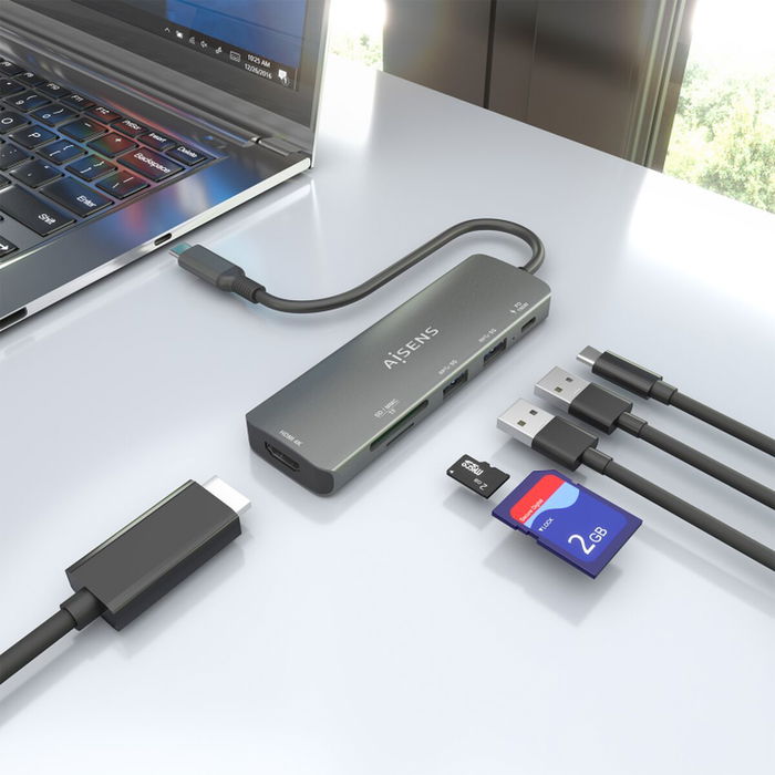 Hub USB Aisens USB-C DOCK 6 EN 1 GRIS Gris 100 W