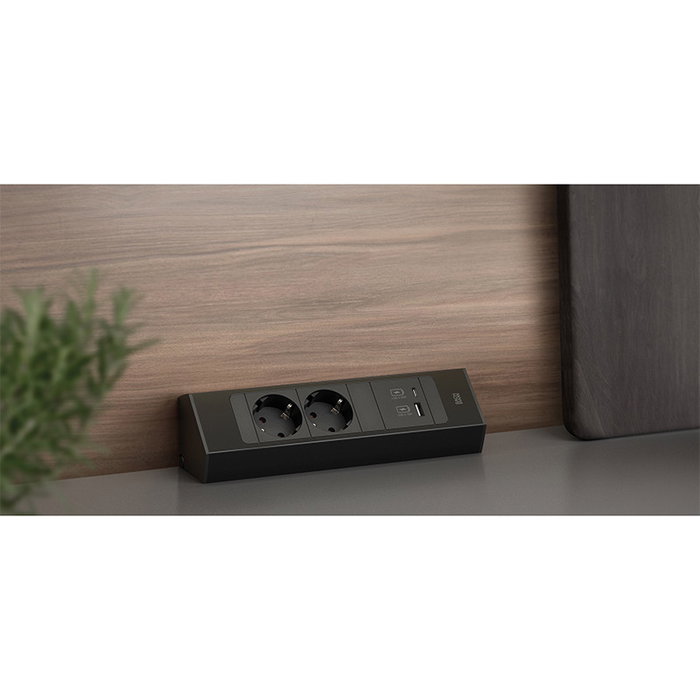 Bachmann Reglette d'angle CASIA 2 avec 2 prises Schuko et USB A/C, pour cuisine, 2m de câble