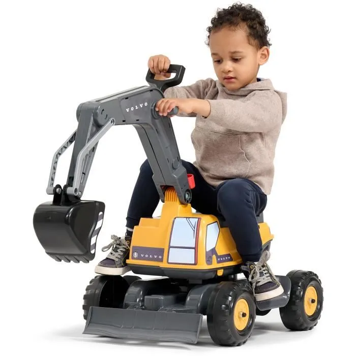 Falk Pelleteuse Volvo - Jeu de construction miniature avec cabine rotative 360°, pelle articulée et siège ouvrant - Jouet résistant pour enfant de 3 à 7 ans - Fabriqué en France