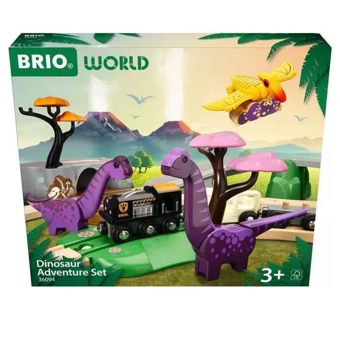 Brio World Circuit Aventure Dinosaure 21 pièces - Jeu d'Action sans Pile - Dinosaures Inclus - Circuit de Train en Bois - Jouet Enfant dès 3 ans