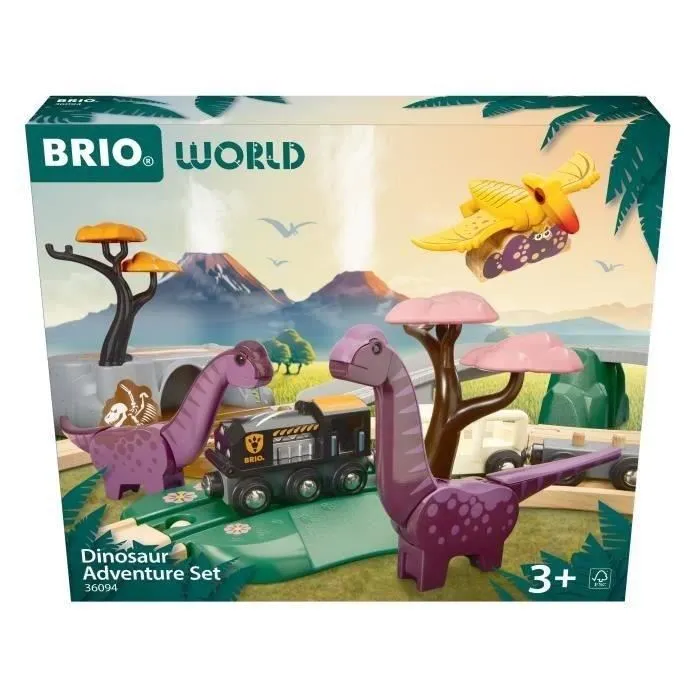 Brio World Circuit Aventure Dinosaure 21 pièces - Jeu d'Action sans Pile - Dinosaures Inclus - Circuit de Train en Bois - Jouet Enfant dès 3 ans