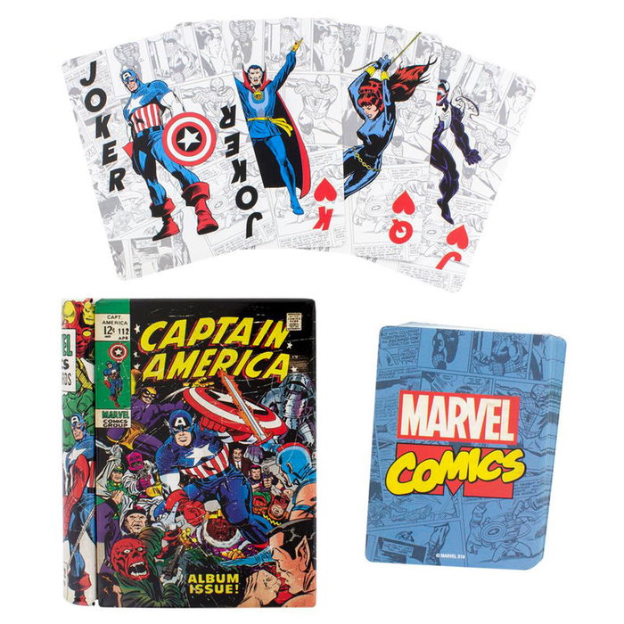 PALADONE Jeu de cartes collection Marvel Comics, barange dans une boîte métallique collector en forme de bande dessinée