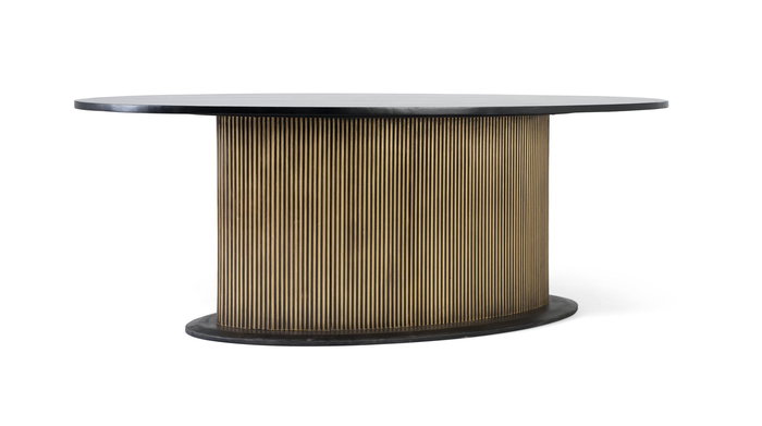 GINER Y COLOMER - Table de salle à manger ovale en bois de mango noir, base dorée vieillie en bronze, 220 cm