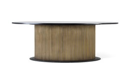 GINER Y COLOMER Table de salle à manger ovale en bois de manguier et base dorée 220 cm